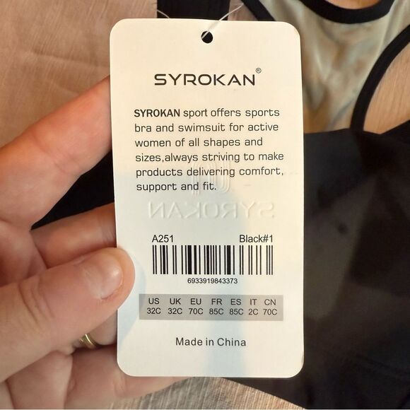 NWT Syrokan Full Coverage Sports Bra HIgh Impact 32C Black Padded Bounce Control - Picture 4 of 5